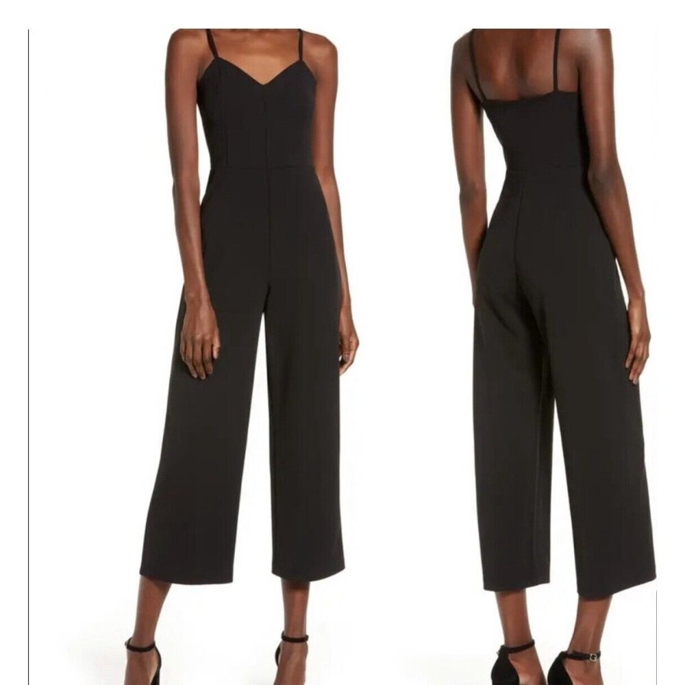 Leithā Anthropologie Black Jumpersuit Romper, Sz M Medium, Cropped Wide Leg